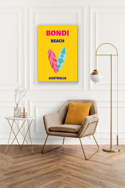 Tablou Canvas plaja Bondi relaxanta cu surferi colorata modern | The Print Studio