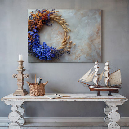 Tablou Canvas floare albastra intre spice aurii realist decorativ | The Print Studio