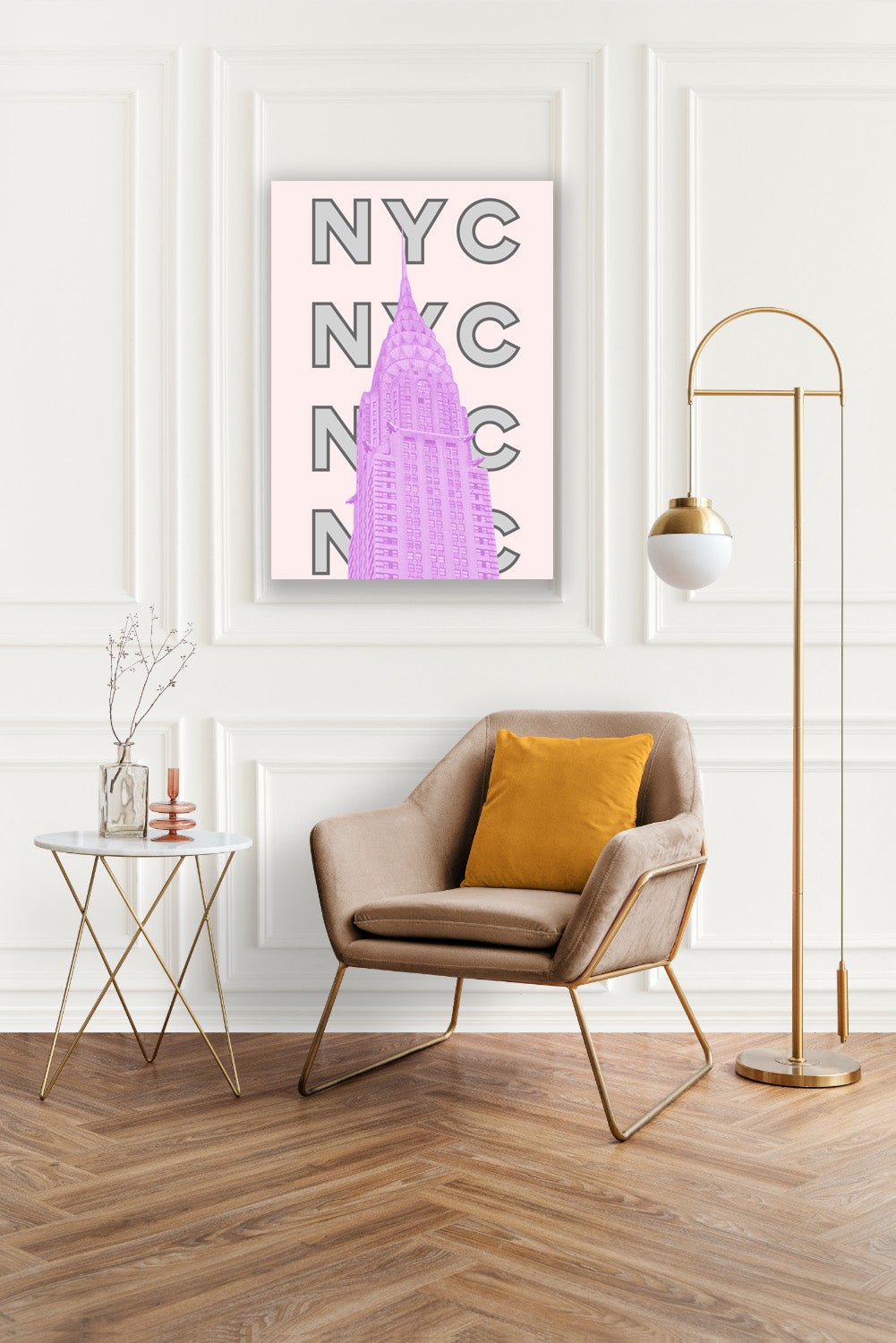 Tablou Canvas Print Chrysler roz NYC litere, stil modern