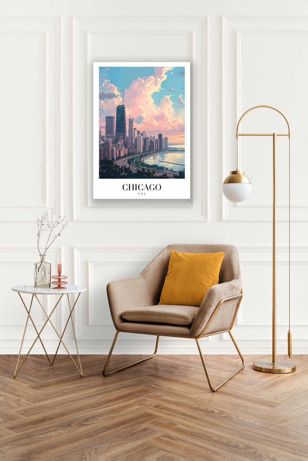 Tablou Canvas Print Chicago cer roz albastru sarut ceresc stil digital