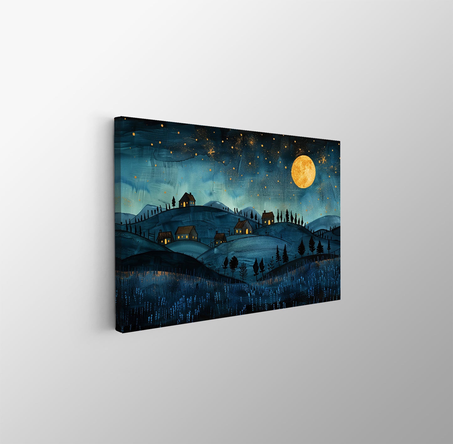 Tablou Canvas luna plina scaldata in luminile colinelor | The Print Studio