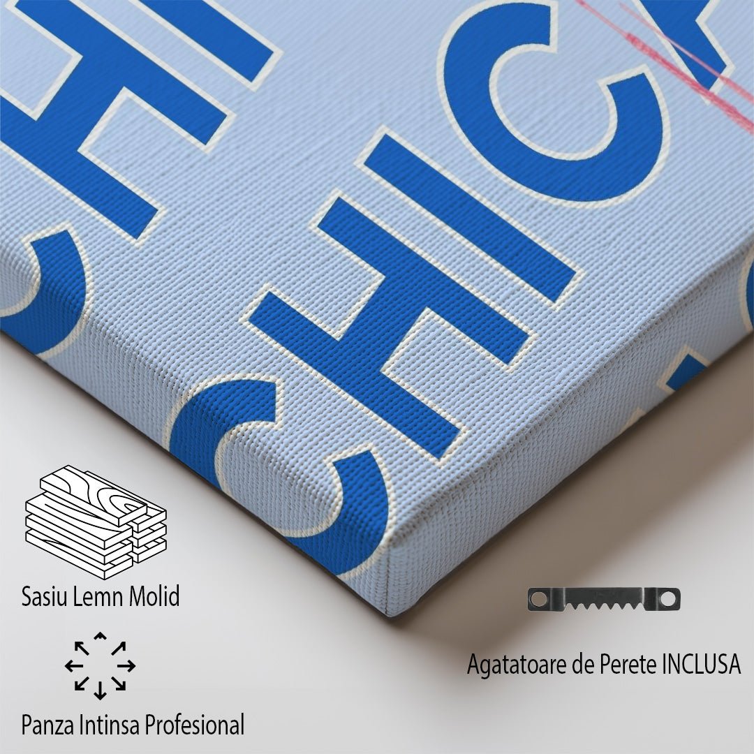 Tablou Canvas Chicago silueta oras colorata roz albastru vibrant | The Print Studio