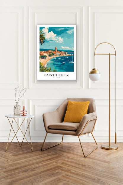 Tablou Canvas Saint Tropez coasta azurie sub cer senin impresionist | The Print Studio