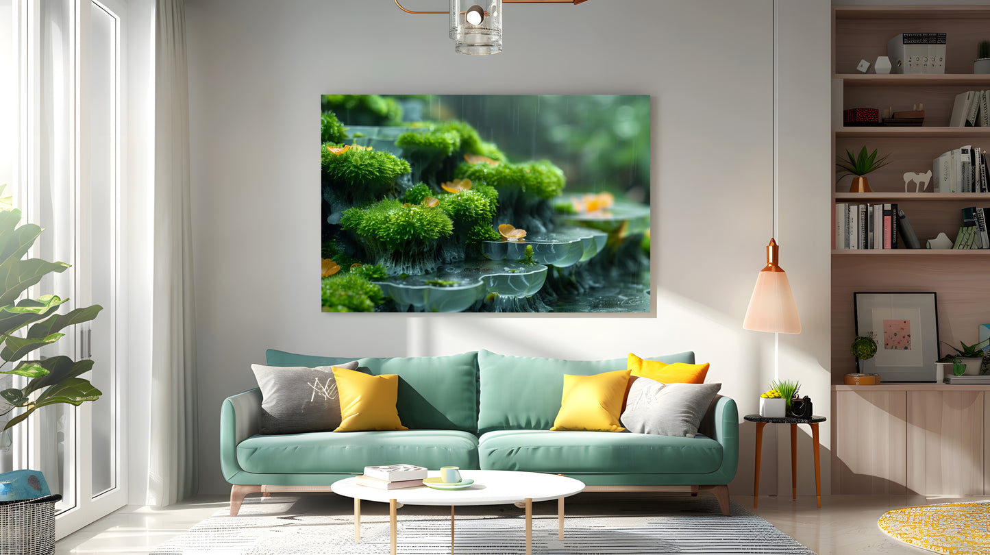 Tablou Canvas muschi vibrant si picaturi de roua naturala | The Print Studio