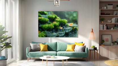 Tablou Canvas muschi vibrant si picaturi de roua naturala | The Print Studio