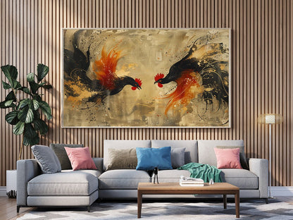 Tablou Canvas energie dinamica in lupta cocosilor vibrant | The Print Studio