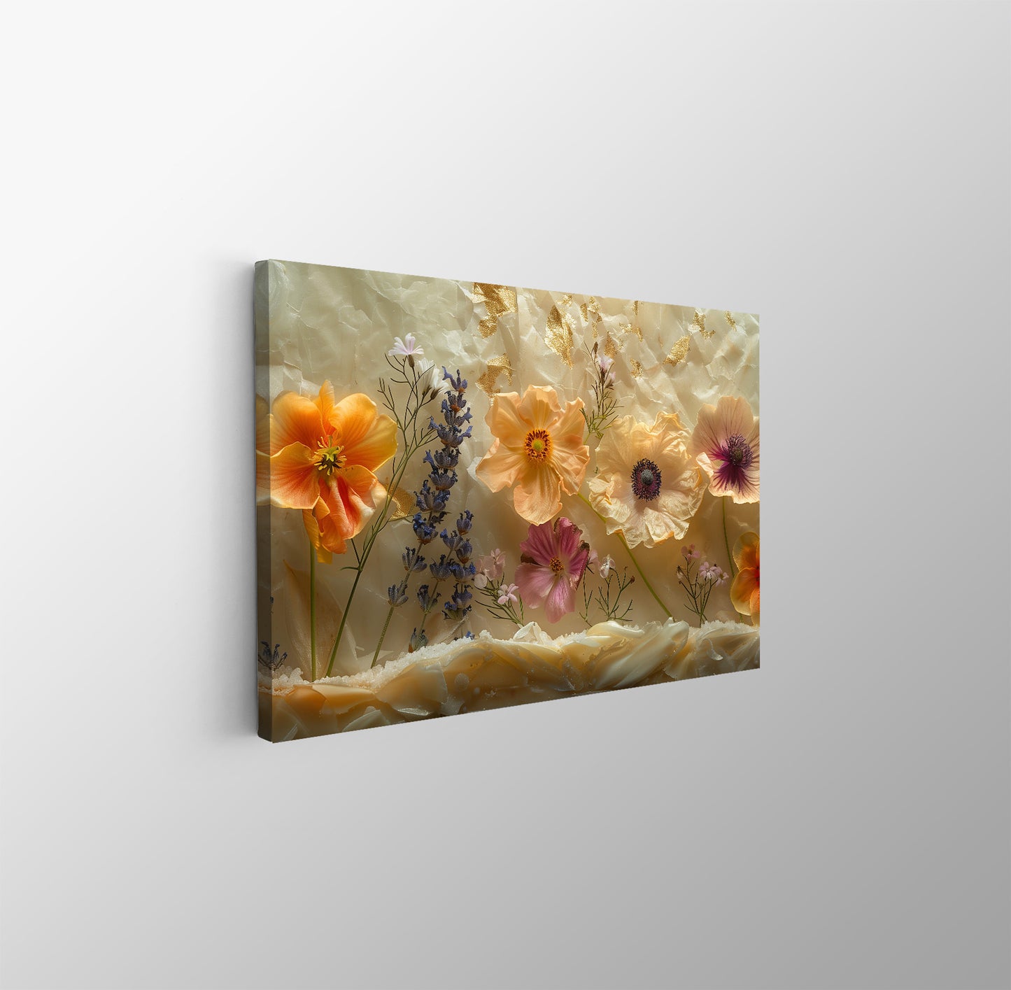 Tablou Canvas flori de camp vibrante pe fundal de lavanda | The Print Studio