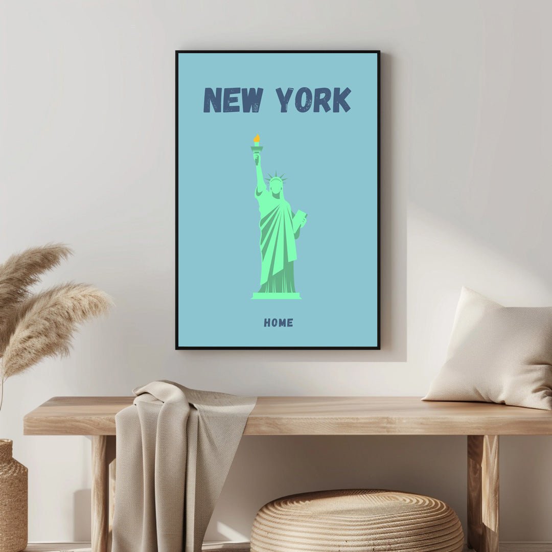 Tablou Canvas Print Statuia Libertatii in New York albastru pastel stil minimalist