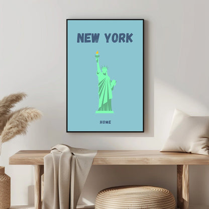Tablou Canvas Print Statuia Libertatii in New York albastru pastel stil minimalist