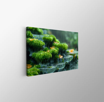 Tablou Canvas muschi vibrant si picaturi de roua naturala | The Print Studio