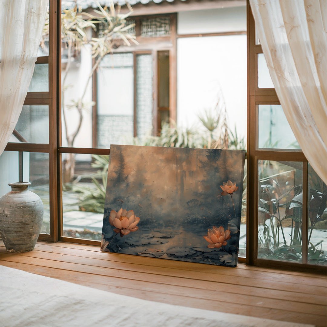Tablou Canvas peisaj cu nuferi in apus romantic liniste calma | The Print Studio