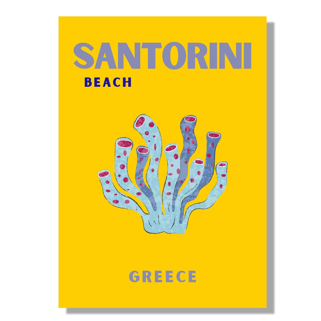 Tablou Canvas plaja Santorini albastru coral stil minimalist | The Print Studio