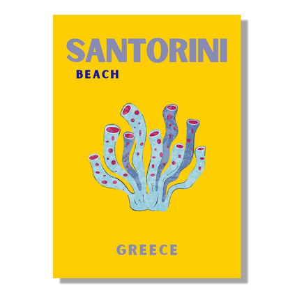 Tablou Canvas plaja Santorini albastru coral stil minimalist | The Print Studio