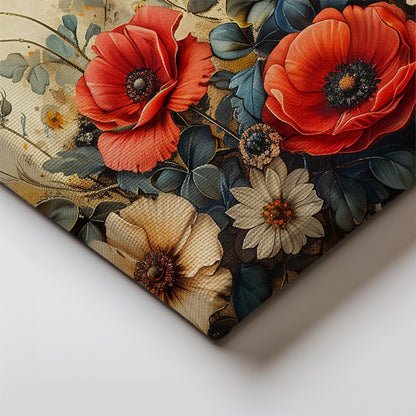 Tablou Canvas maci rosii si albe vintage in natura | The Print Studio