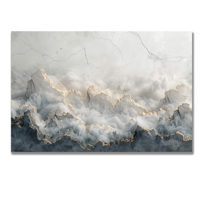 Tablou Canvas munti invaluiti in ceata si lumina aurie | The Print Studio