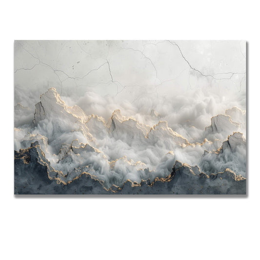 Tablou Canvas munti invaluiti in ceata si lumina aurie | The Print Studio