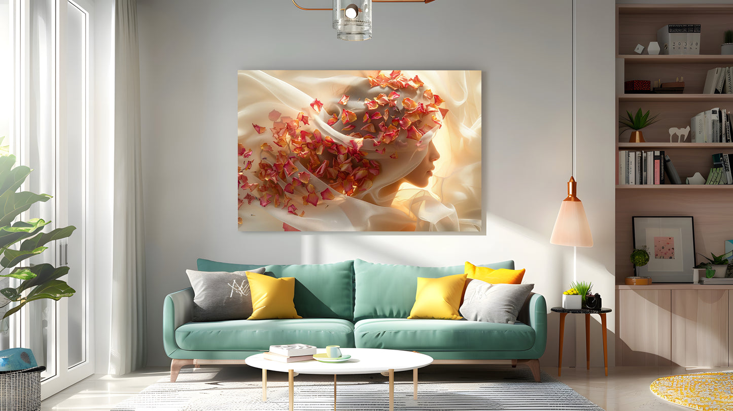 Tablou Canvas silueta feminina cu flori delicate in stil abstract | The Print Studio