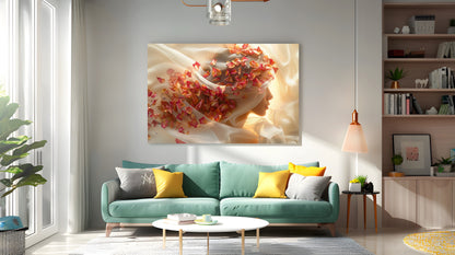 Tablou Canvas silueta feminina cu flori delicate in stil abstract | The Print Studio