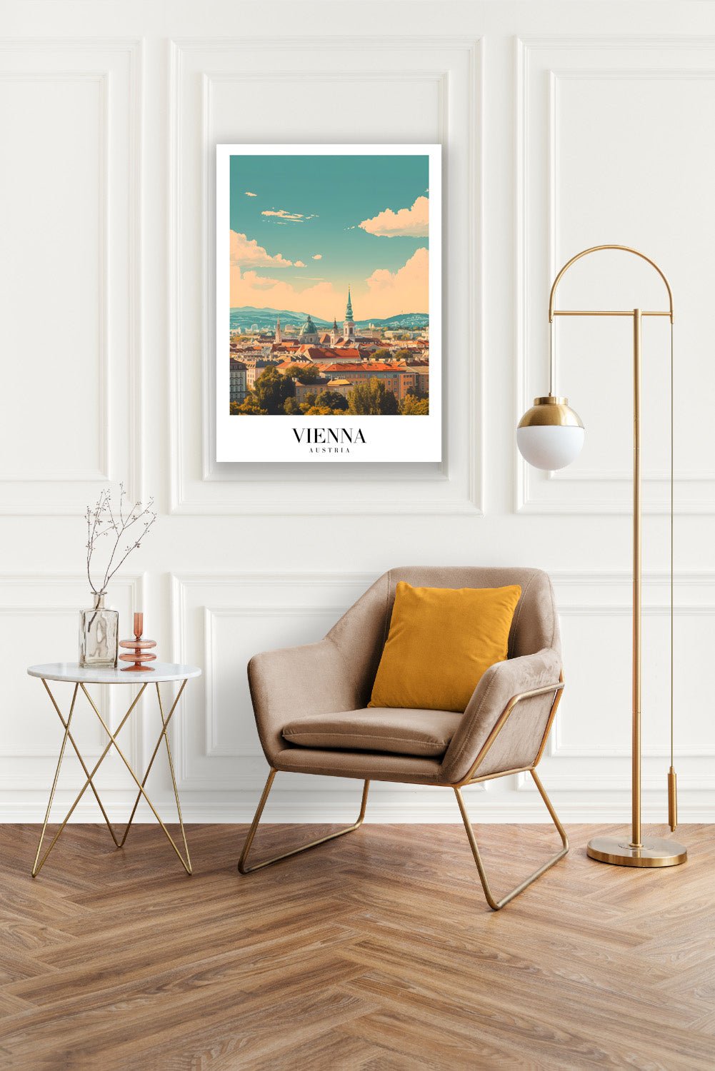 Tablou Canvas Print Viena cu turnuri si nori albi, stil vintage