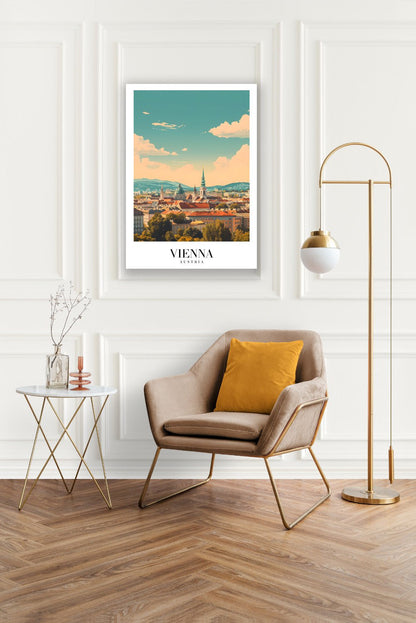 Tablou Canvas Print Viena cu turnuri si nori albi, stil vintage