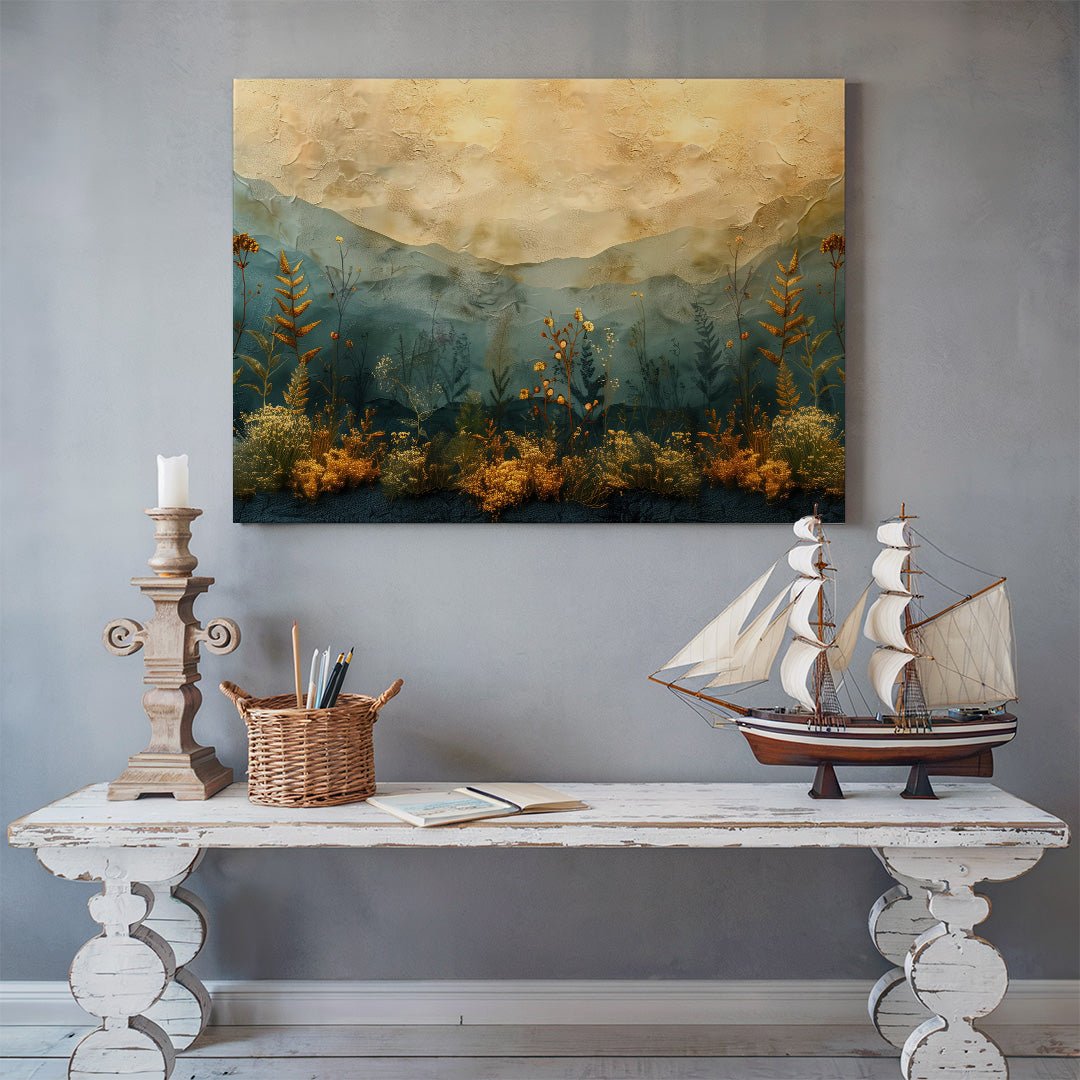 Tablou Canvas camp verde cu flori naturale in stil abstract | The Print Studio