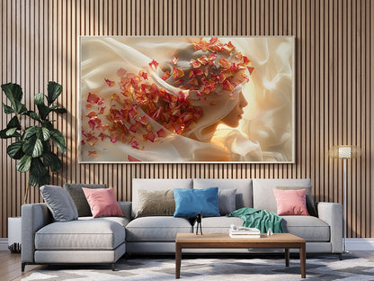 Tablou Canvas silueta feminina cu flori delicate in stil abstract | The Print Studio