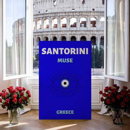 Tablou Canvas privire albastra, serenitate in Santorini | The Print Studio