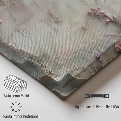Tablou Canvas flori roz in relief pe ramuri texturate | The Print Studio