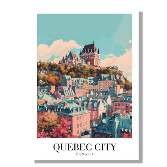 Tablou Canvas Print oras Quebec culori pastelate nostalgie stil ilustrativ