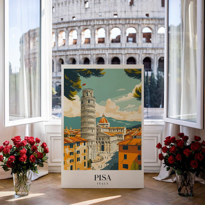 Tablou Canvas Print Pisa Turn inclinat cer luminos stil retro