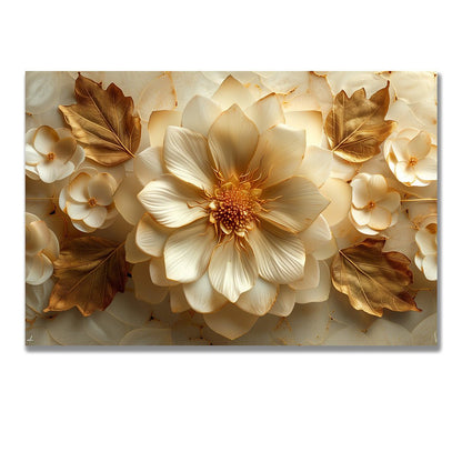 Tablou Canvas flori aurii si frunze elegante in stil abstract | The Print Studio