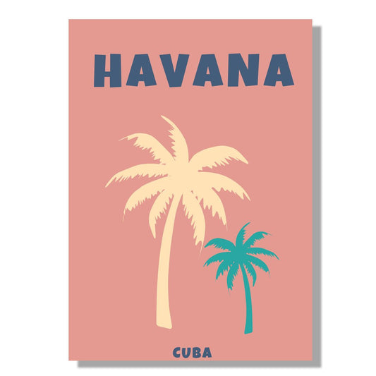 Tablou Canvas palmieri roz in stil minimalist Havana Cuba | The Print Studio