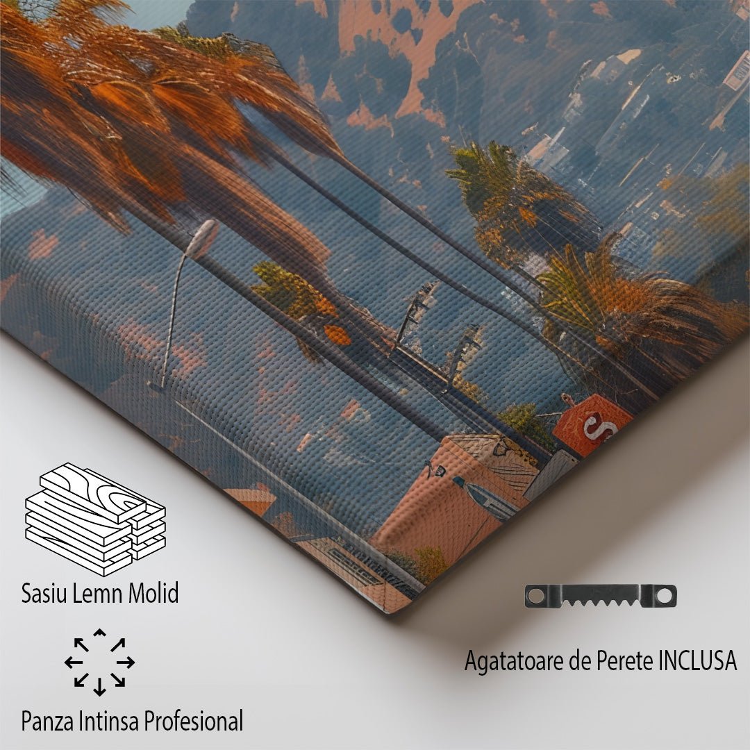 Tablou Canvas Los Angeles palmieri pe strada aglomerata retro | The Print Studio