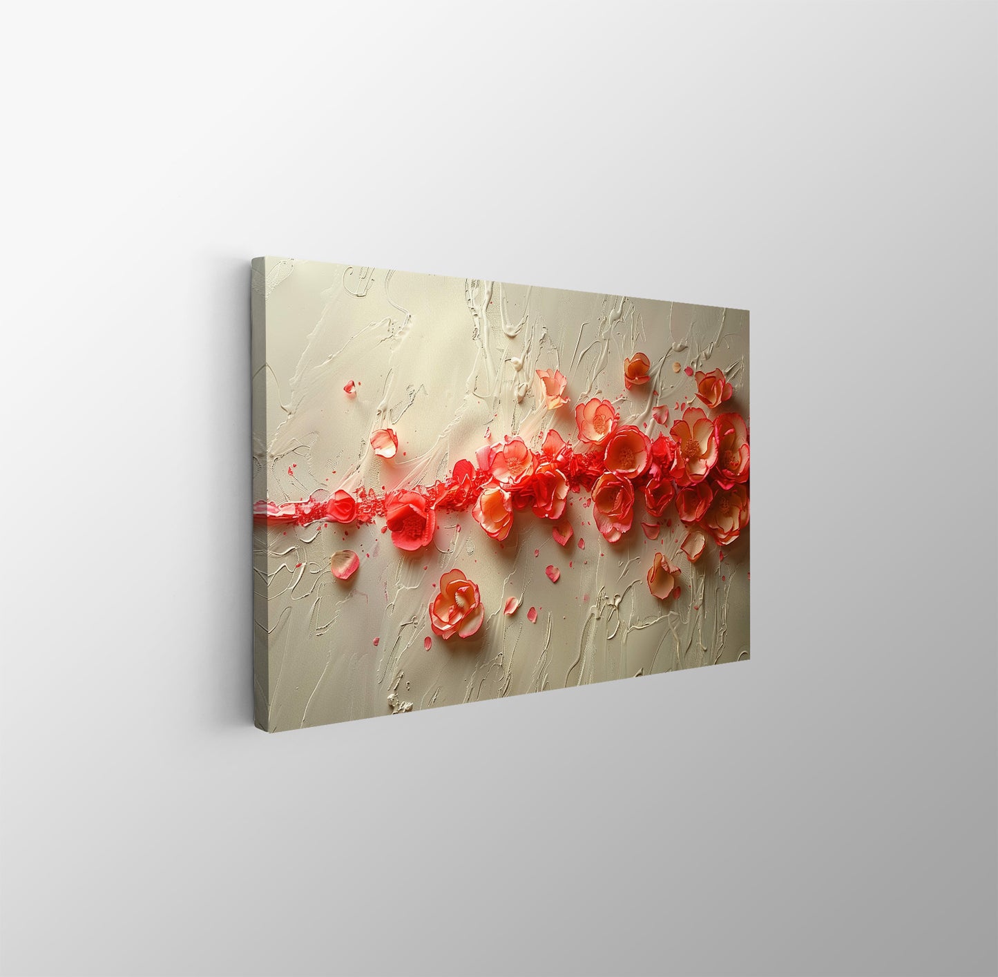 Tablou Canvas flori rosii vibrante cu texturi abstracte | The Print Studio