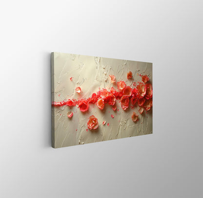 Tablou Canvas flori rosii vibrante cu texturi abstracte | The Print Studio