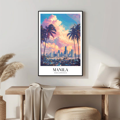 Tablou Canvas Print Manila apus vibrant cocotieri stil impresionist