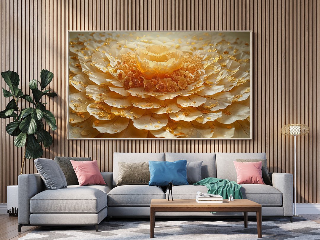 Tablou Canvas Floare Aurie cu Petale Elegante si Abstracte | The Print Studio