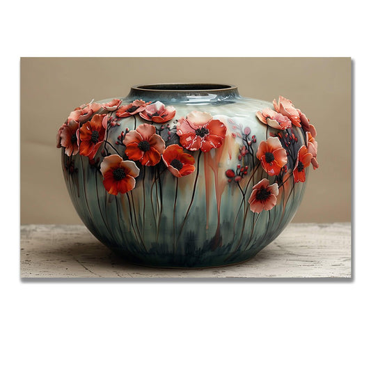 Tablou Canvas vaza cu flori rosii stil pop art | The Print Studio