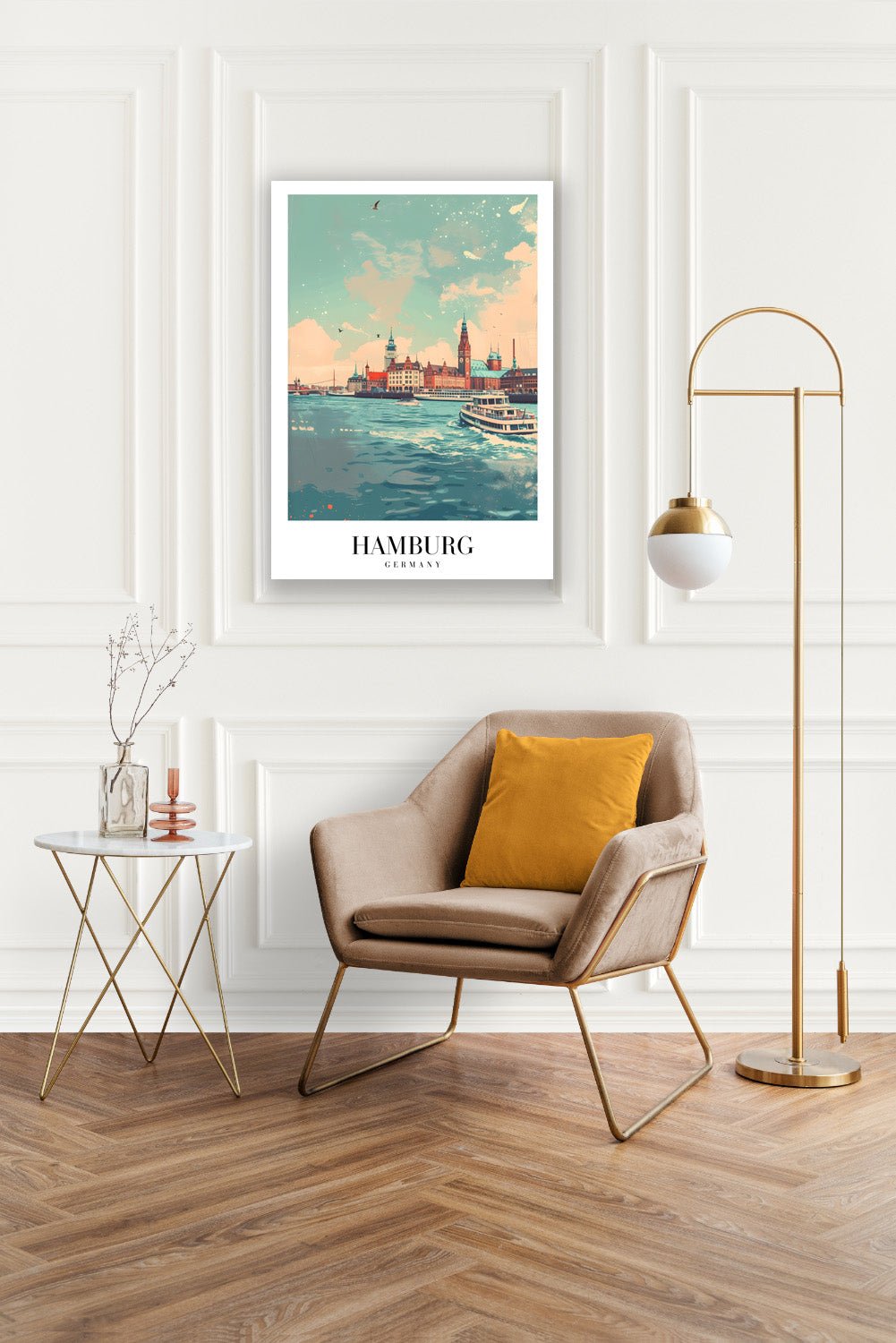 Tablou Canvas Print oras Hamburg, ape albastre, stil artistic vibrant
