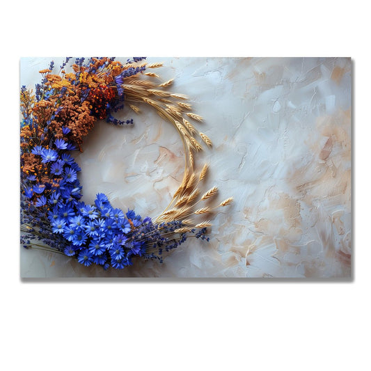 Tablou Canvas floare albastra intre spice aurii realist decorativ | The Print Studio