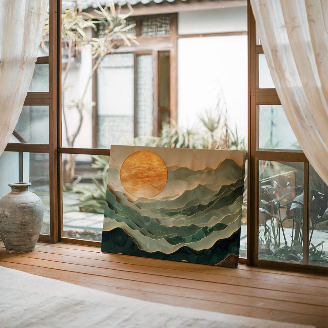 Tablou Canvas peisaj montan abstract cu linii si lumini | The Print Studio