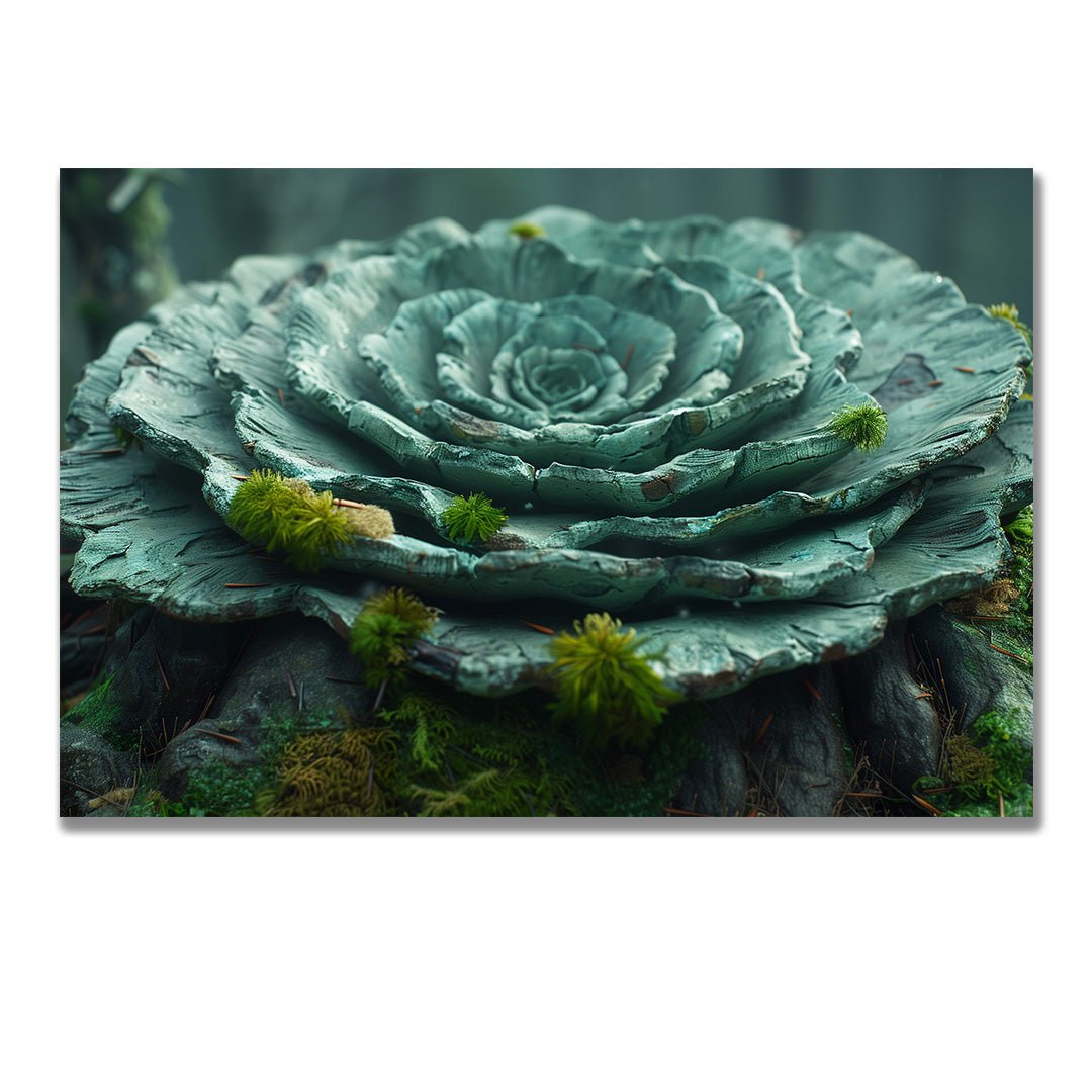 Tablou Canvas floare sculptata pe fond de muschi verde vibrant | The Print Studio