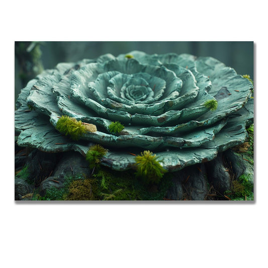 Tablou Canvas floare sculptata pe fond de muschi verde vibrant | The Print Studio