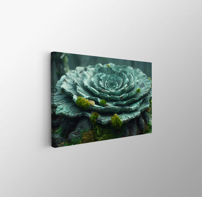 Tablou Canvas floare sculptata pe fond de muschi verde vibrant | The Print Studio