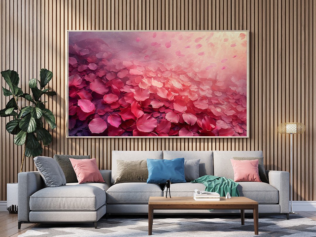 Tablou Canvas petale roz diafane in cadere naturala | The Print Studio