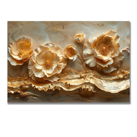 Tablou Canvas flori luxuriante cu accente aurii si eleganta abstracta | The Print Studio