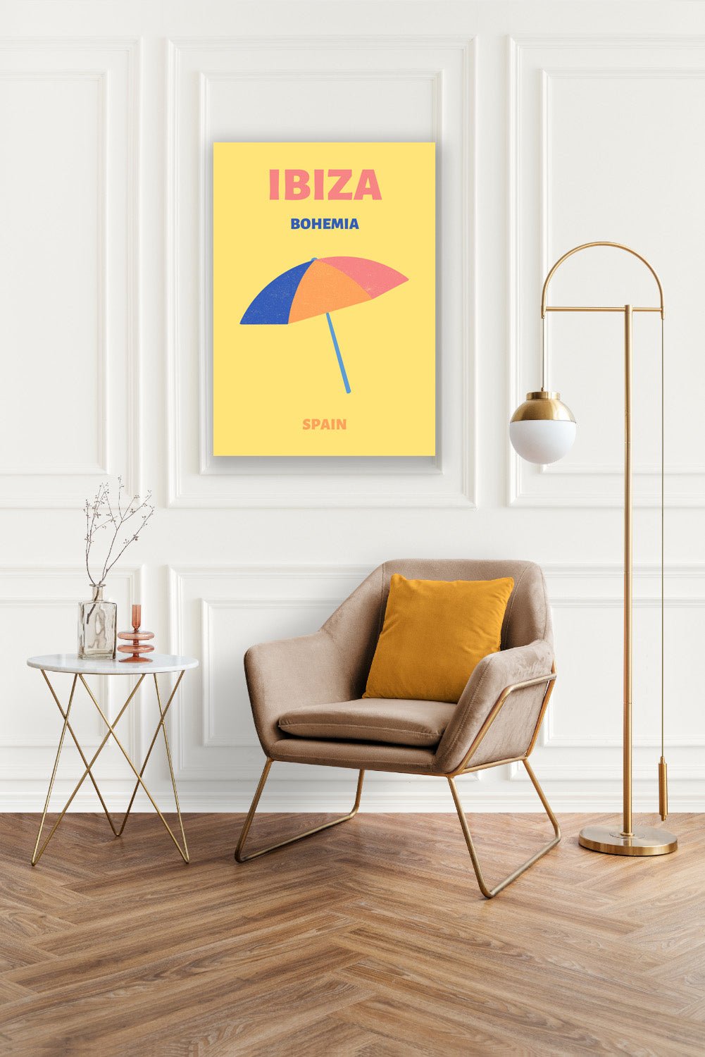 Tablou Canvas umbrela vintage colorata pe plaja din Ibiza | The Print Studio