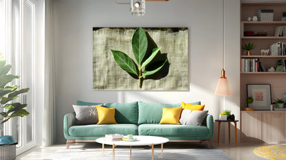Tablou Canvas frunze proaspete cu umbre line in verde realist | The Print Studio