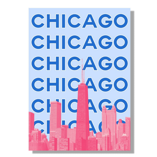 Tablou Canvas Chicago silueta oras colorata roz albastru vibrant | The Print Studio
