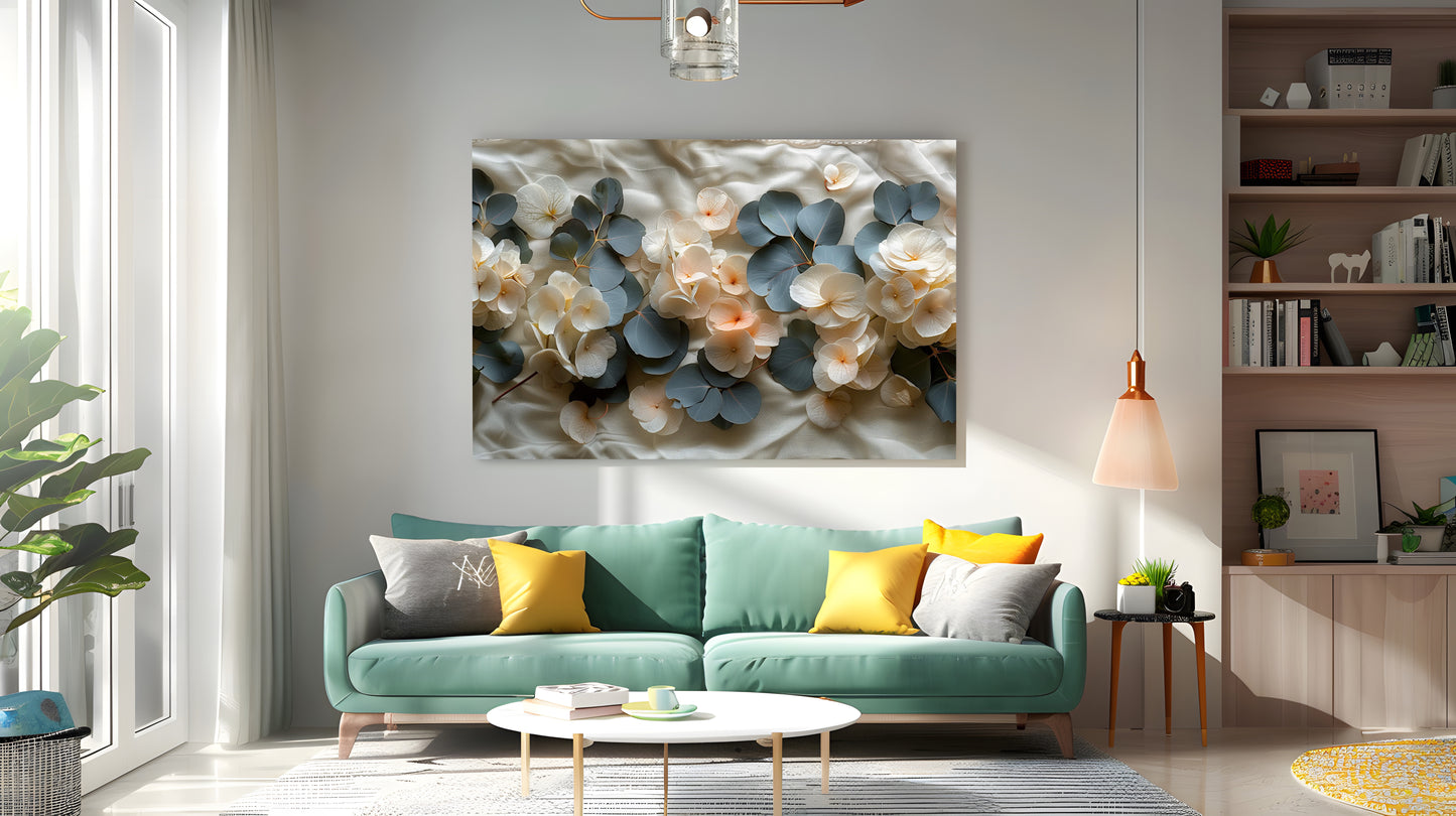 Tablou Canvas flori delicate si frunze elegante in natura romantic realista | The Print Studio